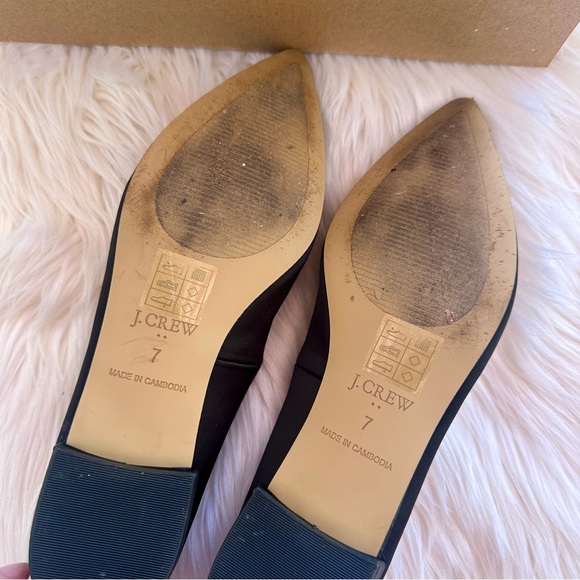 J Crew Black Pointy Toe Black Bow Flats - Picture 5 of 8